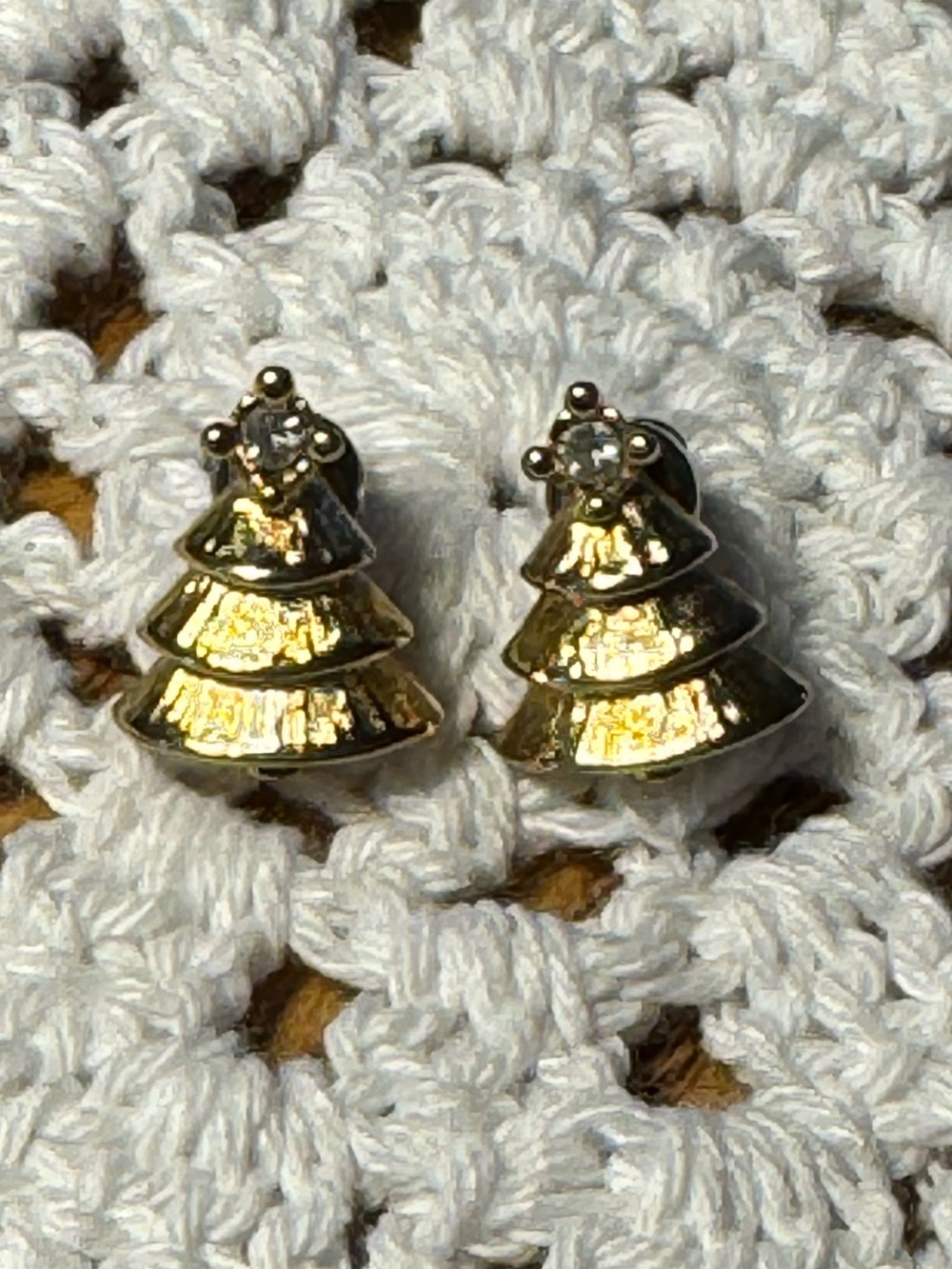 Vintage Avon Gold-Tone Christmas Tree Earrings with Rhinestones Pierced Post